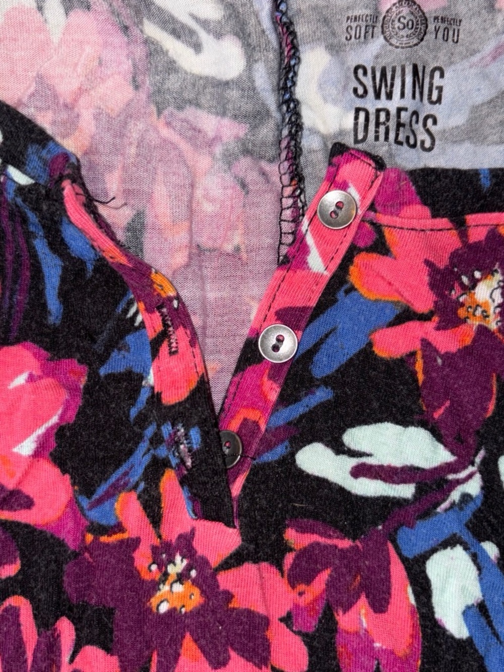 Floral Print Short Sleeve T Shirt Dress in Black & Pink Floral - Picture 2 of 2